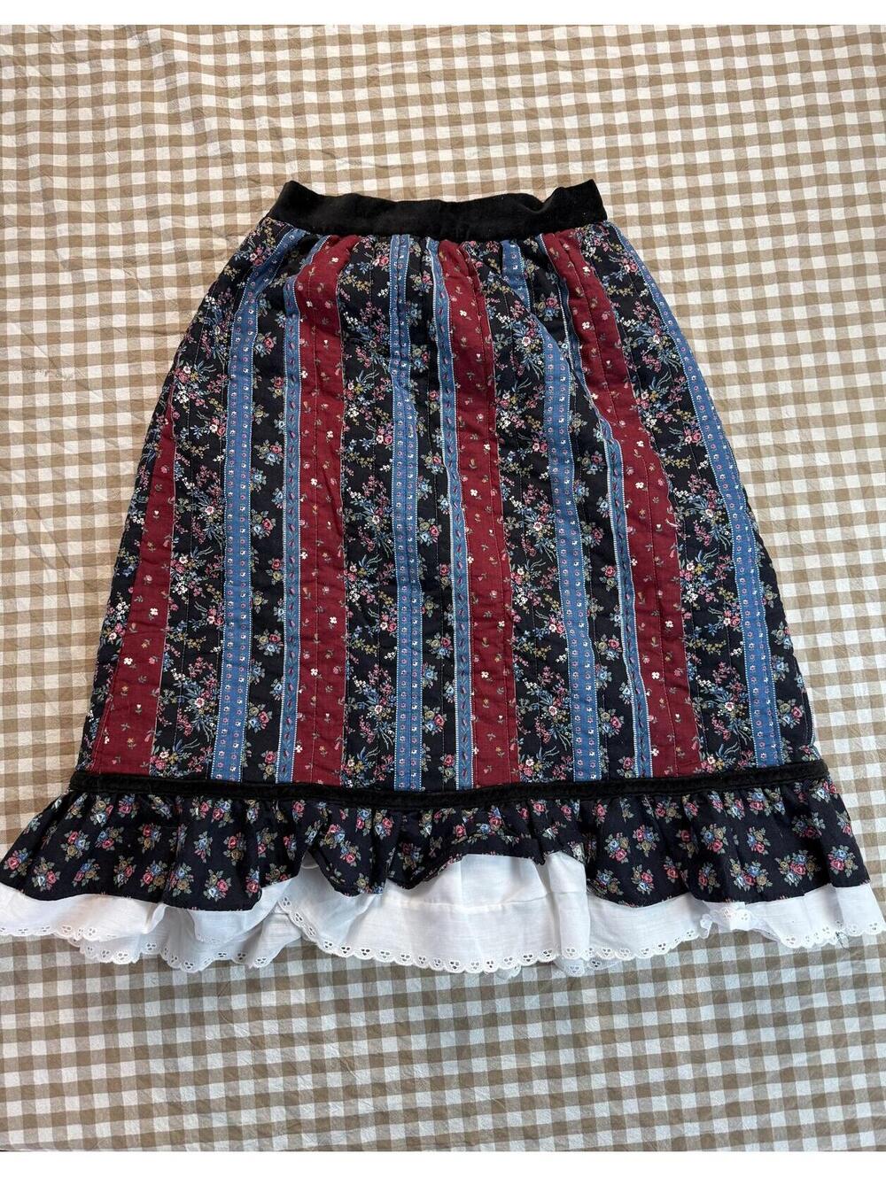 Vintage Gunne Sax Striped Midi Skirt with Ruffle Hem